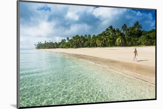 Woman Walking on a Palm Fringed White Sand Beach in Ha'Apai Islands, Tonga, South Pacific-Michael Runkel-Mounted Photographic Print