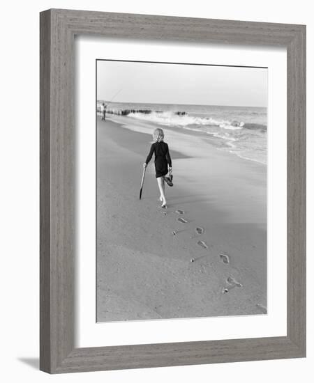 Woman Walking on Beach Leaving Footprints-Philip Gendreau-Framed Photographic Print