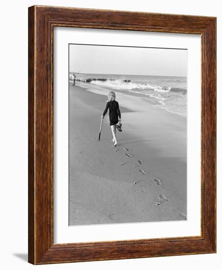 Woman Walking on Beach Leaving Footprints-Philip Gendreau-Framed Photographic Print