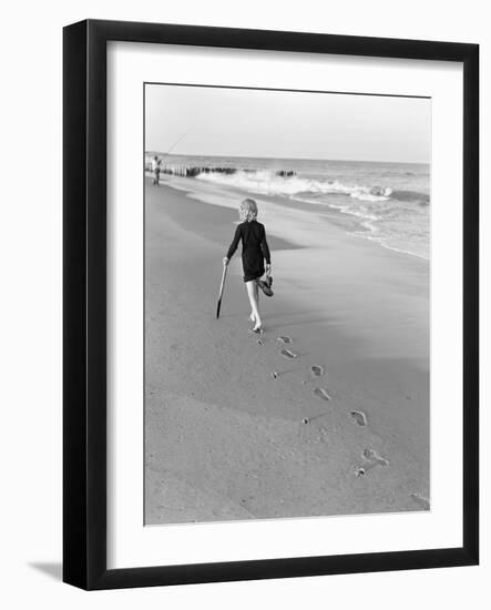 Woman Walking on Beach Leaving Footprints-Philip Gendreau-Framed Photographic Print