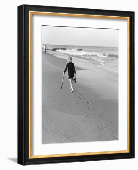 Woman Walking on Beach Leaving Footprints-Philip Gendreau-Framed Photographic Print