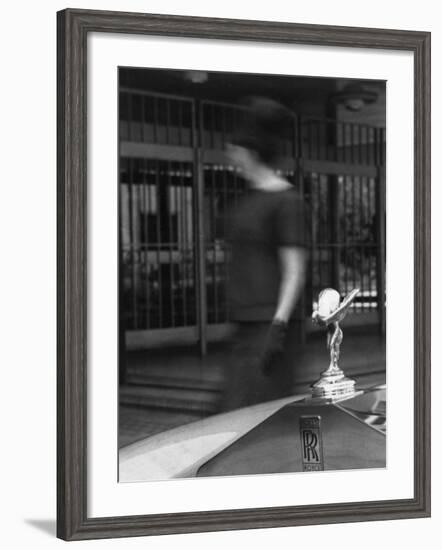 Woman Walking Past a Rolls-Royce-null-Framed Photographic Print