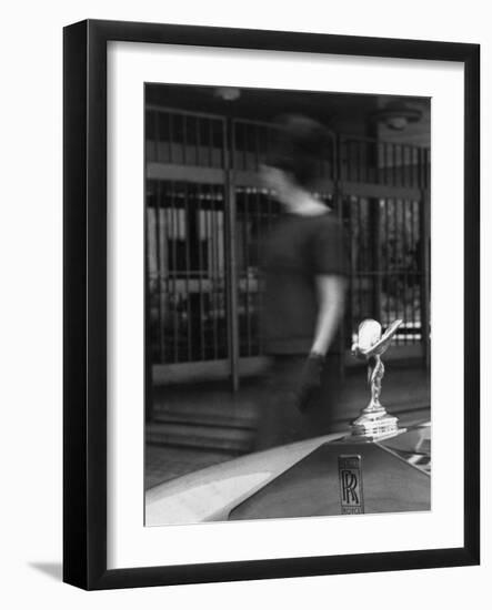 Woman Walking Past a Rolls-Royce-null-Framed Photographic Print