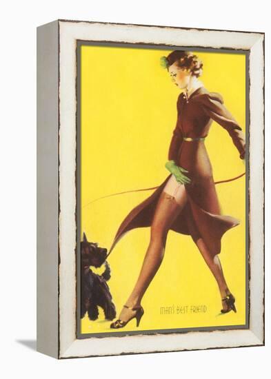 Woman Walking Scotty Dog-null-Framed Stretched Canvas