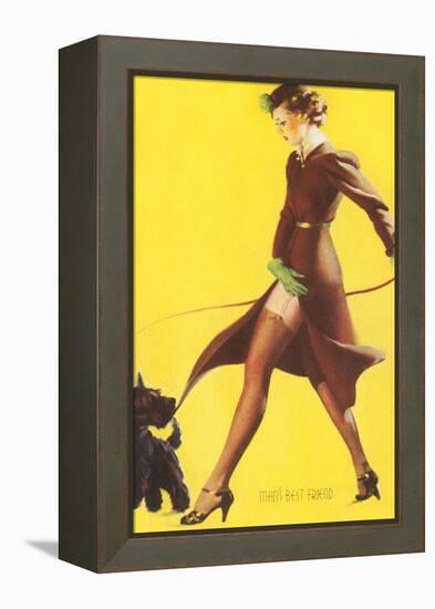 Woman Walking Scotty Dog-null-Framed Stretched Canvas