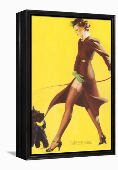 Woman Walking Scotty Dog-null-Framed Stretched Canvas