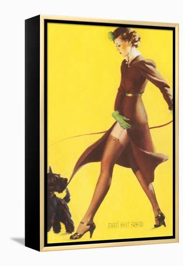 Woman Walking Scotty Dog-null-Framed Stretched Canvas