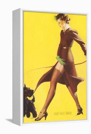 Woman Walking Scotty Dog-null-Framed Stretched Canvas