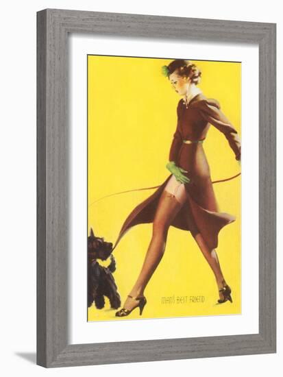 Woman Walking Scotty Dog-null-Framed Art Print