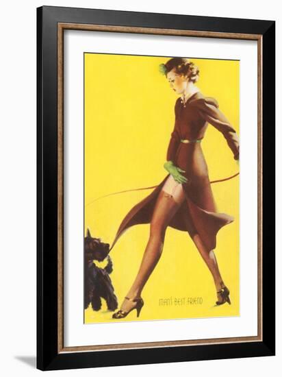 Woman Walking Scotty Dog-null-Framed Art Print