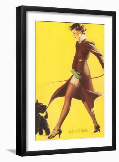 Woman Walking Scotty Dog-null-Framed Art Print