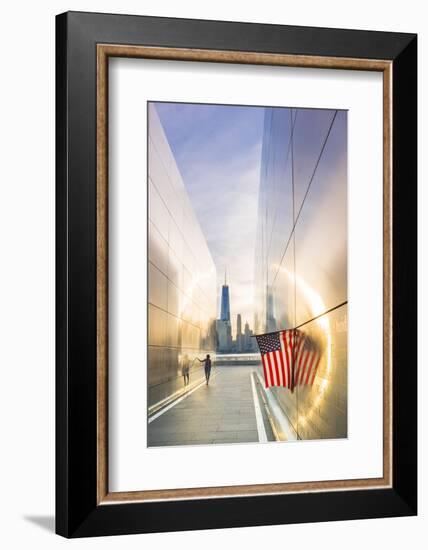 Woman walking through the Empty skies 9/11 memorial in Liberty state park, New York, USA-Jordan Banks-Framed Photographic Print