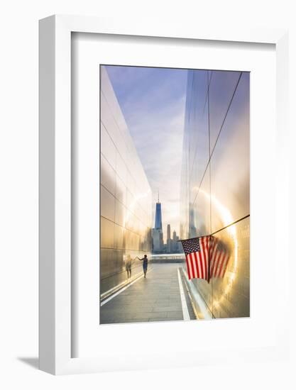 Woman walking through the Empty skies 9/11 memorial in Liberty state park, New York, USA-Jordan Banks-Framed Photographic Print