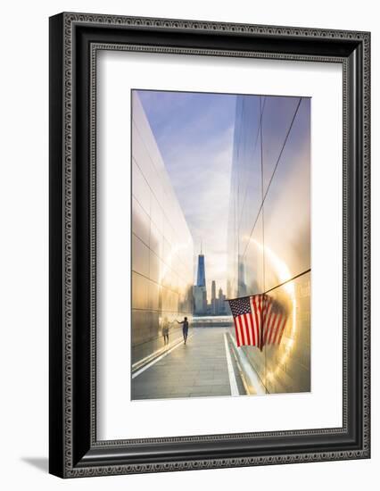 Woman walking through the Empty skies 9/11 memorial in Liberty state park, New York, USA-Jordan Banks-Framed Photographic Print