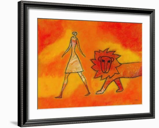 Woman Walking with a Lion-Marie Bertrand-Framed Giclee Print