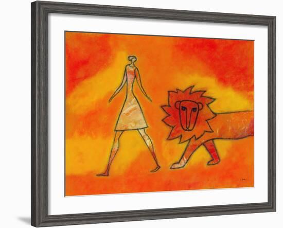 Woman Walking with a Lion-Marie Bertrand-Framed Giclee Print