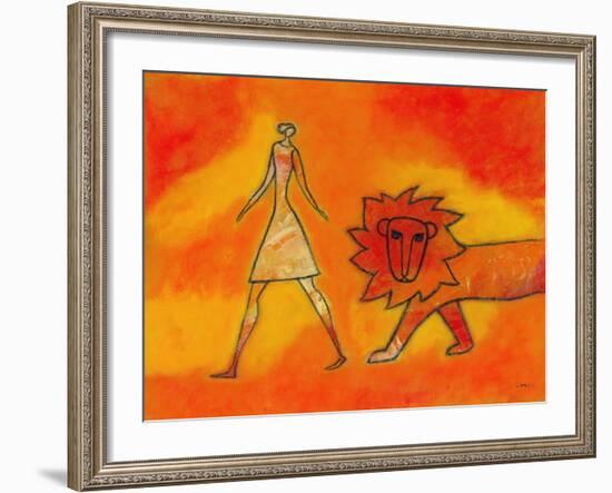 Woman Walking with a Lion-Marie Bertrand-Framed Giclee Print