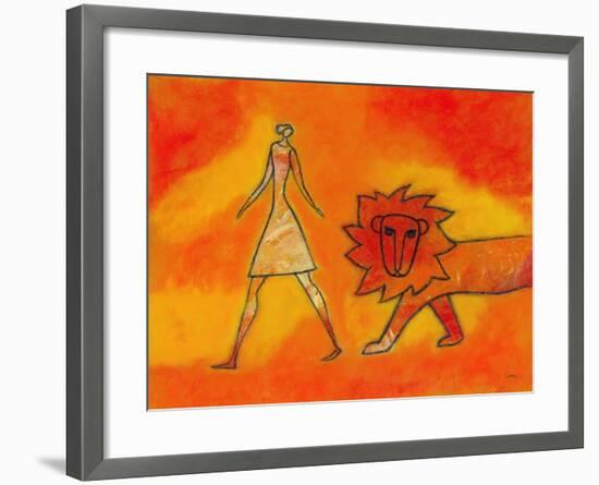 Woman Walking with a Lion-Marie Bertrand-Framed Giclee Print
