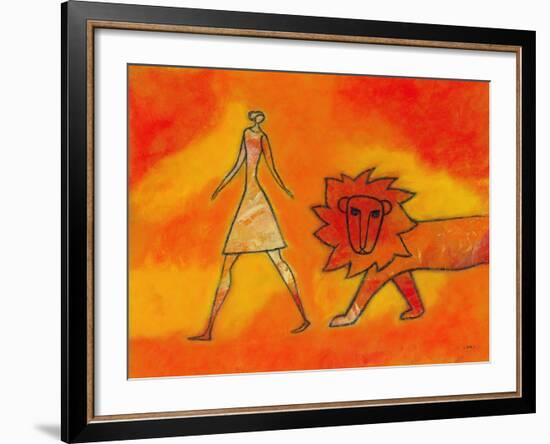 Woman Walking with a Lion-Marie Bertrand-Framed Giclee Print