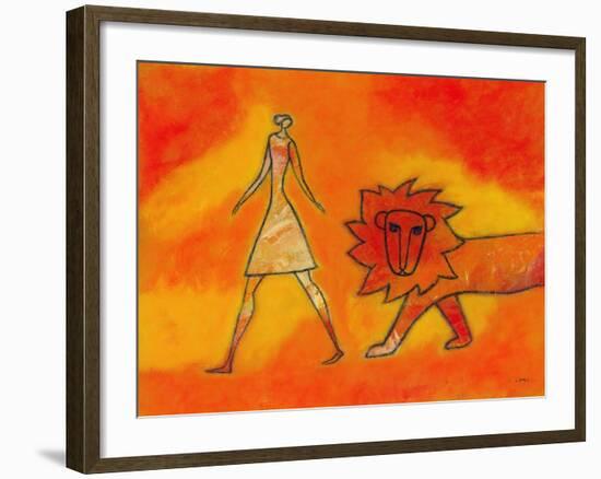 Woman Walking with a Lion-Marie Bertrand-Framed Giclee Print