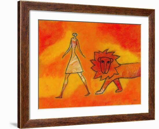 Woman Walking with a Lion-Marie Bertrand-Framed Giclee Print