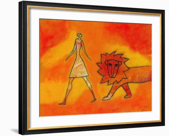 Woman Walking with a Lion-Marie Bertrand-Framed Giclee Print