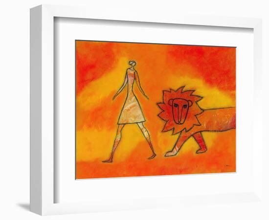 Woman Walking with a Lion-Marie Bertrand-Framed Giclee Print