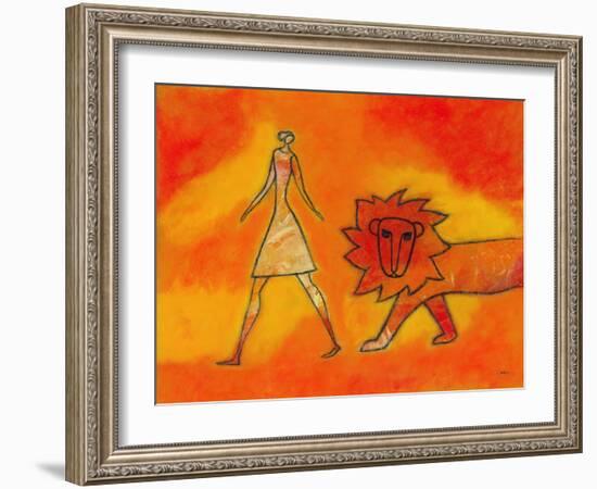 Woman Walking with a Lion-Marie Bertrand-Framed Giclee Print