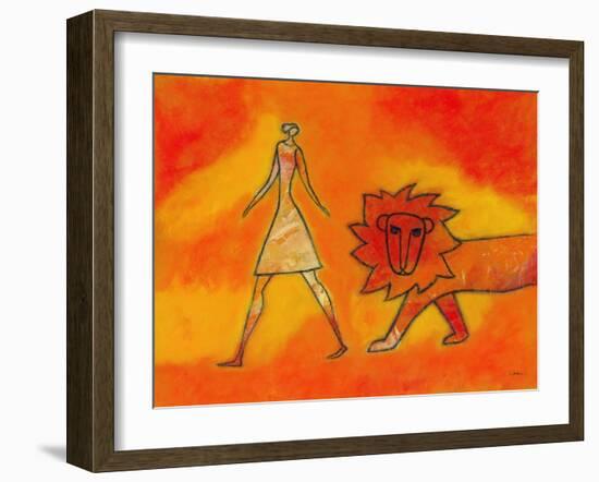 Woman Walking with a Lion-Marie Bertrand-Framed Giclee Print