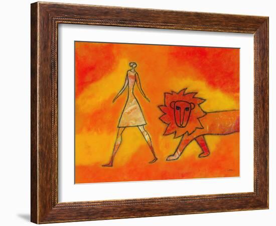 Woman Walking with a Lion-Marie Bertrand-Framed Giclee Print