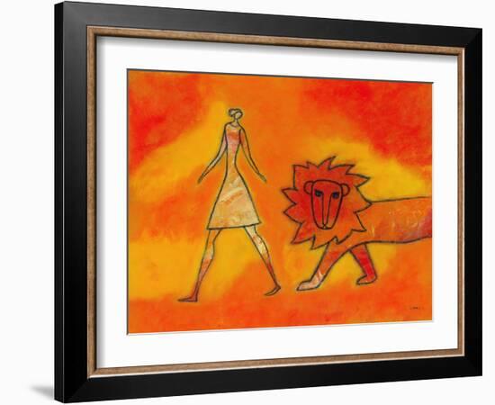 Woman Walking with a Lion-Marie Bertrand-Framed Giclee Print