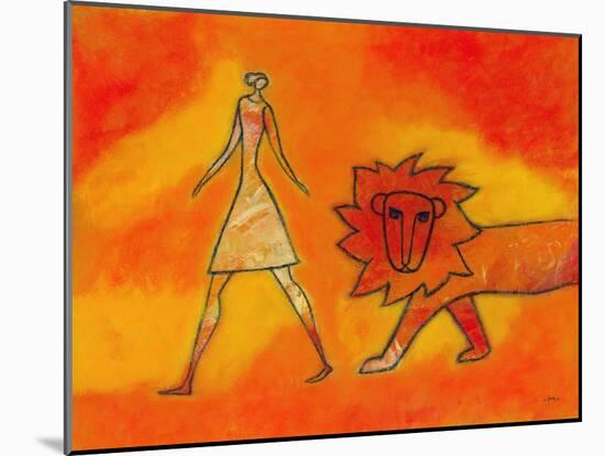 Woman Walking with a Lion-Marie Bertrand-Mounted Giclee Print