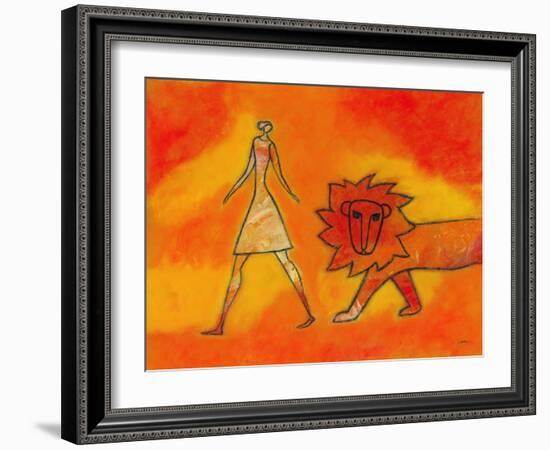 Woman Walking with a Lion-Marie Bertrand-Framed Giclee Print