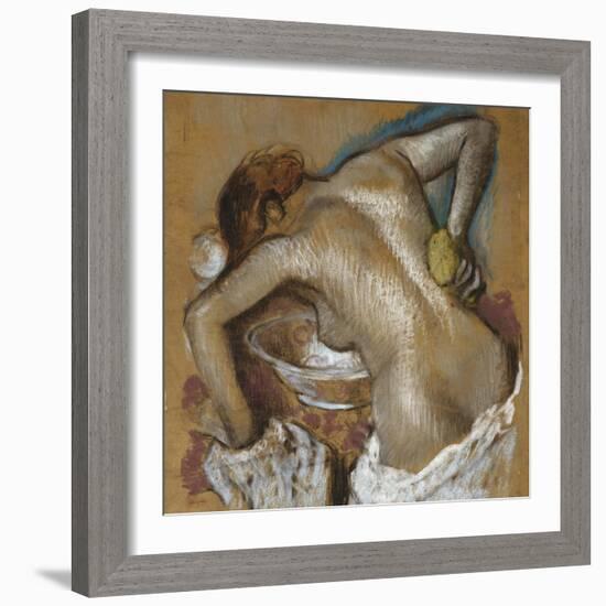 Woman Washing Her Back with a Sponge; Femme S'Epongeant Le Dos-Edgar Degas-Framed Giclee Print