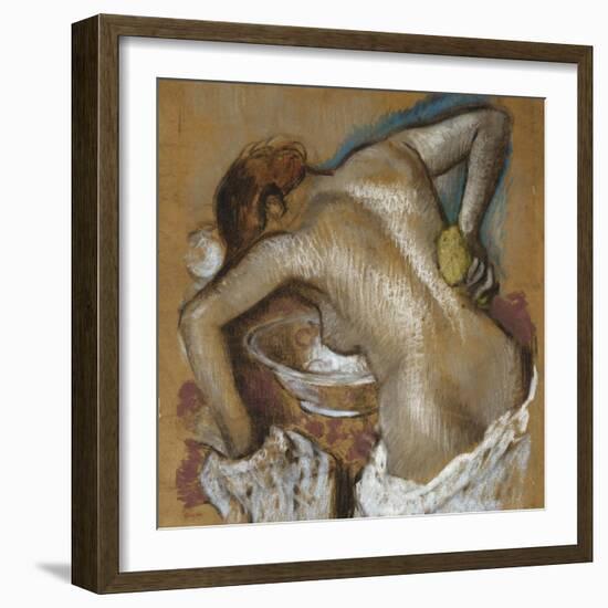 Woman Washing Her Back with a Sponge; Femme S'Epongeant Le Dos-Edgar Degas-Framed Giclee Print