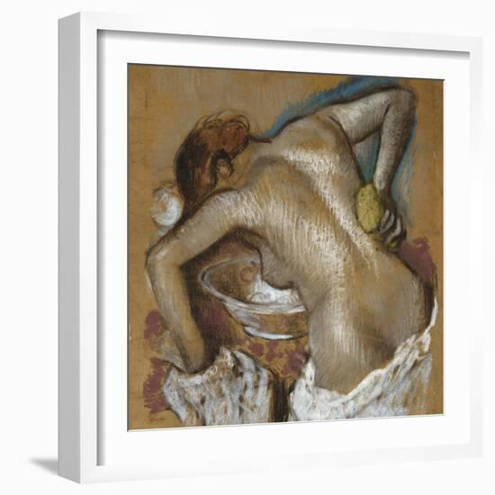 Woman Washing Her Back with a Sponge; Femme S'Epongeant Le Dos-Edgar Degas-Framed Giclee Print