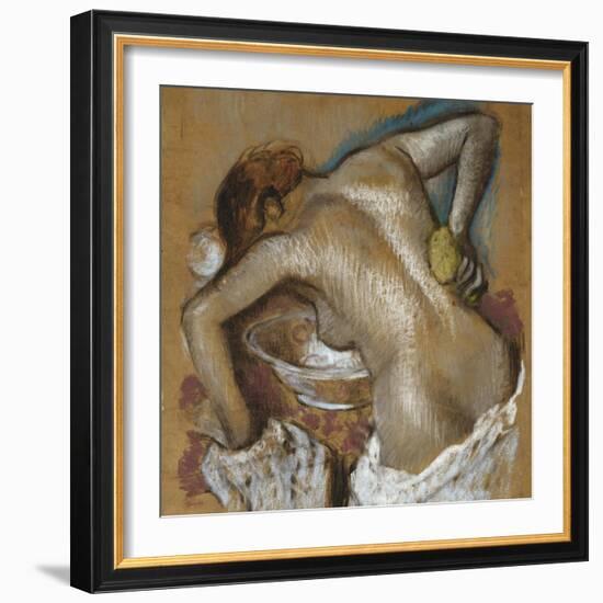 Woman Washing Her Back with a Sponge; Femme S'Epongeant Le Dos-Edgar Degas-Framed Giclee Print