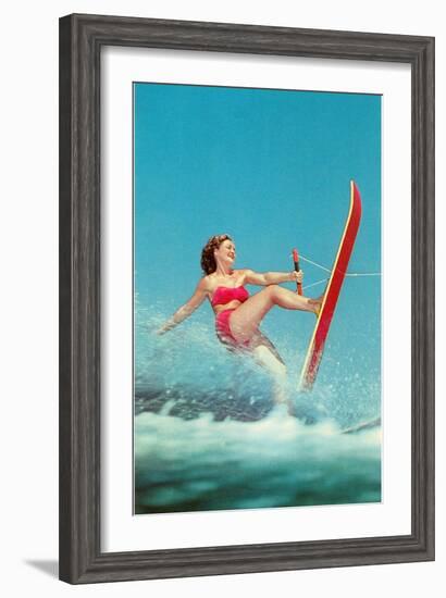 Woman Water Skier, Retro-null-Framed Art Print