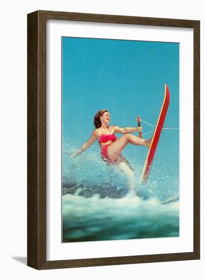Woman Water Skier, Retro-null-Framed Art Print