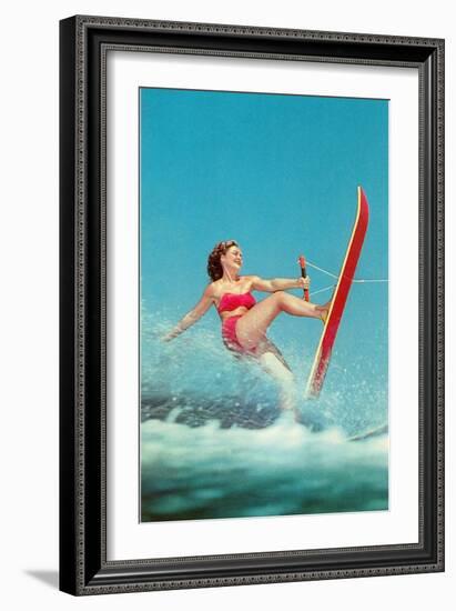 Woman Water Skier, Retro-null-Framed Art Print