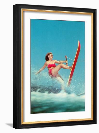 Woman Water Skier, Retro-null-Framed Art Print