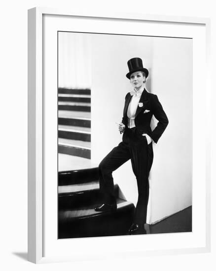Woman Wearing a Formal Men's Tuxedo-null-Framed Photo