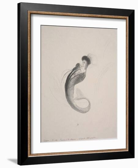 Woman Wearing a Toque and a Mermaid's Tail, 1900 (Litho)-Odilon Redon-Framed Giclee Print