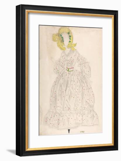 Woman Wearing a Yellow Bonnet and Polka Dot Dress-Leon Bakst-Framed Premium Giclee Print