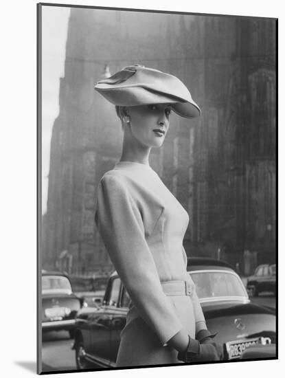 Woman Wearing An Elegant Spiral-Shaped Hat, 1956-The Chelsea Collection-Mounted Giclee Print