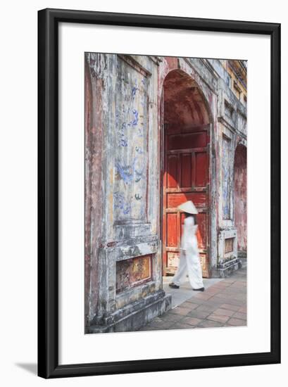 Woman Wearing Ao Dai Dress at Dien Tho Inside Citadel, Hue, Thua Thien-Hue, Vietnam (Mr)-Ian Trower-Framed Photographic Print