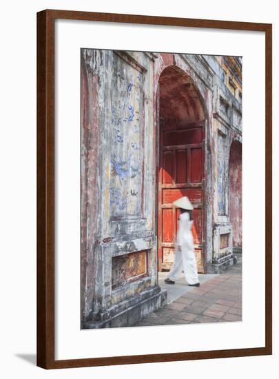 Woman Wearing Ao Dai Dress at Dien Tho Inside Citadel, Hue, Thua Thien-Hue, Vietnam (Mr)-Ian Trower-Framed Photographic Print