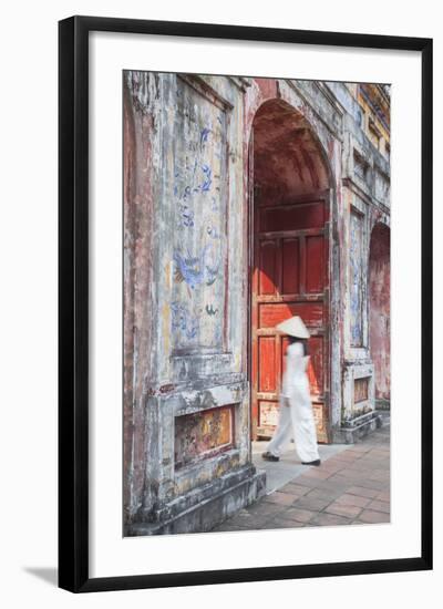 Woman Wearing Ao Dai Dress at Dien Tho Inside Citadel, Hue, Thua Thien-Hue, Vietnam (Mr)-Ian Trower-Framed Photographic Print