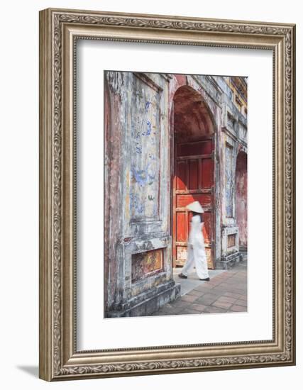 Woman Wearing Ao Dai Dress at Dien Tho Inside Citadel, Hue, Thua Thien-Hue, Vietnam (Mr)-Ian Trower-Framed Photographic Print