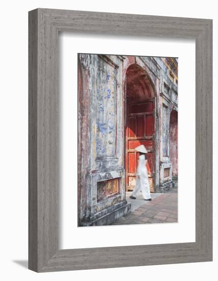 Woman Wearing Ao Dai Dress at Dien Tho Inside Citadel, Hue, Thua Thien-Hue, Vietnam (Mr)-Ian Trower-Framed Photographic Print